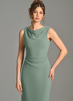 Azazie Kieryn Bridesmaid Dresses Silver Sage Mermaid Pleated Chiffon Dress image6