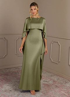 Azazie Eli Mother of the Bride Dresses Pistachio Sheath Boatneck Stretch Satin Dress image4