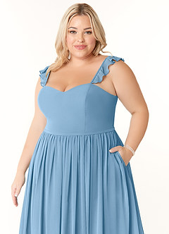 Azazie Metz Bridesmaid Dresses Steel Blue A-Line Sweetheart Ruched Chiffon Dress image11