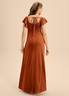 Azazie Bondi Junior Burnt Orange A-Line Bow Velvet Dress image2