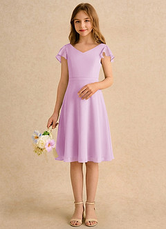 Azazie Narin Girls Formal Blumenmädchenkleider A-Linie mit ärmel Chiffon Kleid Bonbonrosa image3