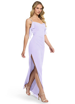 Azazie Jasmine Bridesmaid Dresses Lilac Sheath Side Slit Chiffon Dress image3