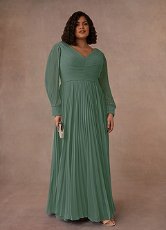 Azazie Zina Mother of the Bride Dresses Eucalyptus A-Line Pleated Chiffon Dress image7