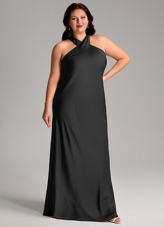 Azazie Doretta Bridesmaid Dresses Black Mermaid Pleated Stretch Satin Dress image9