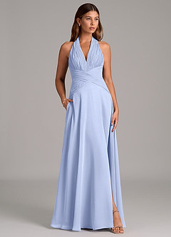 Azazie Elizabeth Bridesmaid Dresses Ice A-Line Pleated Chiffon Dress image3