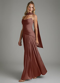Azazie Gabriela Bridesmaid Dresses Espresso A-Line Corset Stretch Satin Dress image6