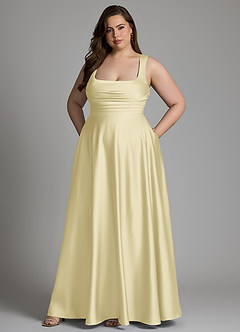 Azazie Azaria Bridesmaid Dresses Lemon Sorbet A-Line Corset Stretch Satin Dress image9