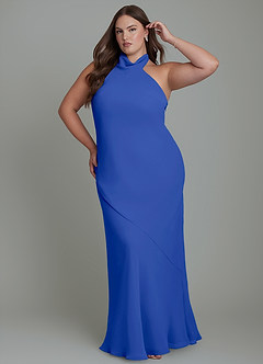Azazie Velli Abiti da Damigella Abito Sirena in Chiffon Collo alto Blu Reale image3