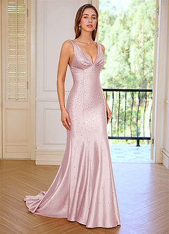 Marina Pink Wrinkle Deep V-neck Mermaid Prom Dress image6