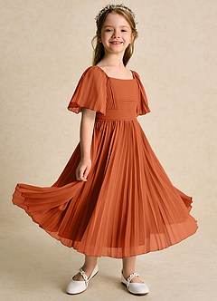 Azazie Gisele Abiti da Ragazza di Fiori Abito A-Line in Chiffon Plissettato Arancia Bruciata image1