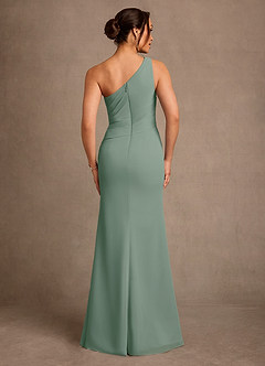 Azazie Floy Mother of the Bride Dresses Silver Sage Sheath One Shoulder Chiffon Dress image3