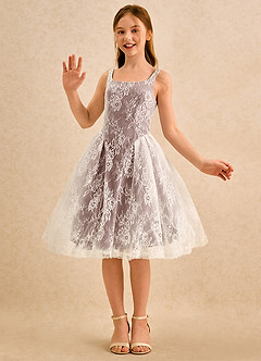 Azazie Cubbie Girls Formal Blumenmädchenkleider A-Linie Spitze Kleid Espresso image5