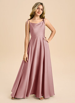 Azazie Popsy Junior Dusty Rose A-Line Bow Stretch Satin Dress image8