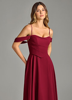 Azazie Chelsey Vestidos de damas de honor Vestido de Borgoña de Gasa de Corte en A Convertible con Vestidos sin tirantes image2