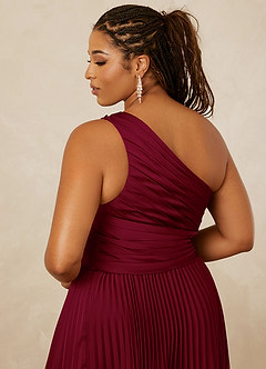 Christian Siriano Bridal for Azazie 1008 Bridesmaid Dresses Burgundy A-Line One Shoulder Stretch Satin Dress image15