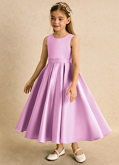 Azazie Junebuj vestidos de niña de las flores Vestido de Rosa Caramelo de Satin Mate de Princesa con Plisado image3