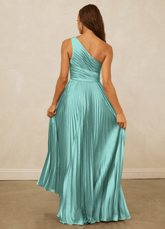 Christian Siriano Bridal for Azazie 1008 Bridesmaid Dresses Aqua A-Line One Shoulder Stretch Satin Dress image7