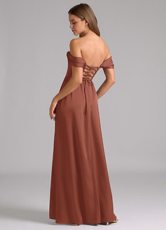 Azazie Hattie Bridesmaid Dresses Auburn A-Line Corset Stretch Satin Dress image2