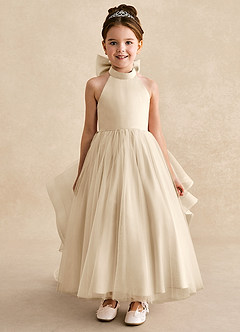 Azazie Bev Abiti da Ragazza di Fiori Abito A-Line in Tulle Convertibile Champagne image3
