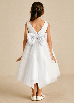 Azazie Kavi Blomsterpigekjoler En streg Sløjfe Mat satin Te-længde Kjole image1