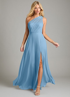 Azazie Phaedra Bridesmaid Dresses Steel Blue A-Line One Shoulder Chiffon Dress image12