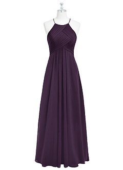 Azazie Ginger Bridesmaid Dresses Plum A-Line Halter Pleated Chiffon Dress image6
