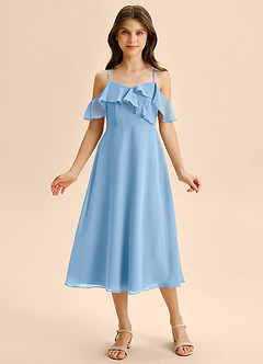 Azazie Kamilla Junior A-Linie Schulterfrei Chiffon Kleid Puderblau image6