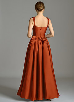Azazie Verina Bridesmaid Dresses Burnt Orange A-Line Pleated Stretch Satin Dress image6