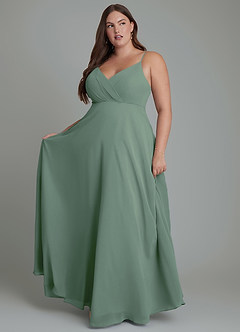 Azazie Amani Brautjungfernkleider A-Linie Plissee Chiffon Kleid Eukalyptus image7
