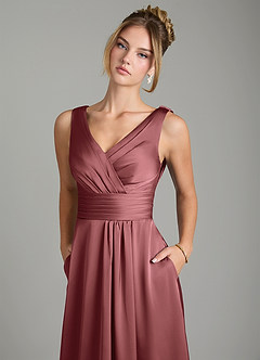Azazie Karina Robes de demoiselle d'honneur Robe Trapèze en Satin extensible Plissée Améthyste image6