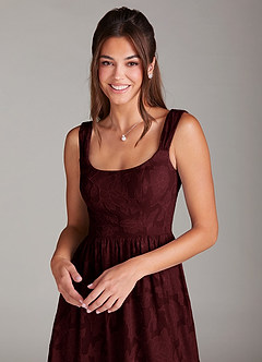 Azazie Alissa Bridesmaid Dresses Cabernet A-Line with Pockets Floral Burnout Dress image6