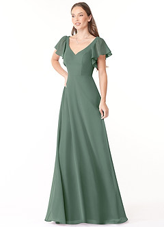 Azazie Syenna Bridesmaid Dresses Eucalyptus A-Line Ruched Chiffon Dress image4