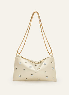 front Bolsa de ombro ajustável em cetim com detalhes em strass