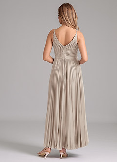 Azazie Raychelle Robes de demoiselle d'honneur Robe Trapèze en Satin extensible Plissée Givre image4