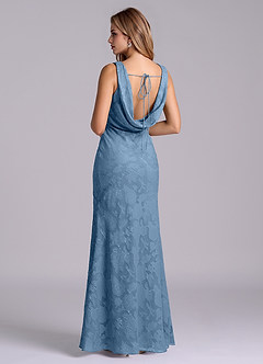 Azazie Rylina Venta Final Vestido de Azul Acero de Devorado Floral de Corte Sirena image3
