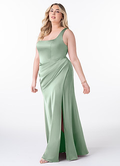 Azazie Mero Brautjungfernkleider Etui Plissee Stretch-Satin Kleid Agave image8