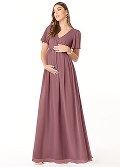 Azazie Verna Maternity Bridesmaid Dresses A-Line V-Neck Ruched Chiffon Floor-Length Dress image1