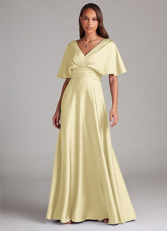 Azazie Pamela Vestidos de damas de honor Vestido de Sorbete De Limón de Satén Elástico de Corte en A con Plisado image1