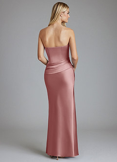 Azazie Lenya Abiti da Damigella Abito Tubino in Raso Elasticizzato Plissettato Rosa Polverosa image2