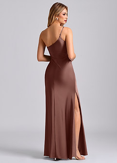 Azazie Marseli Final Sale Espresso Mermaid One Shoulder Stretch Satin Dress image2