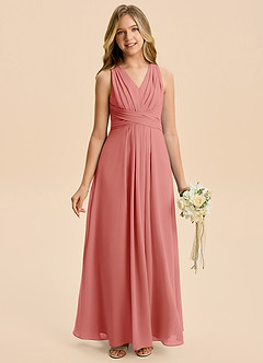 Azazie Kirsten Junior A-Linie Plissee Chiffon Kleid Antike Rose image2