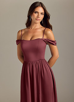 Azazie Calianna Bridesmaid Dresses Merlot A-Line Off the Shoulder Stretch Satin Convertible Dress image3