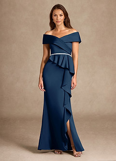 Azazie Dareia vestidos de madre de la novia Vestido de Azul Marino Oscuro de Satén Elástico de Sirena con Vestidos sin tirantes image3