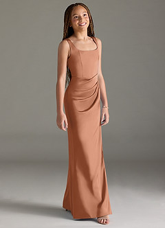 Azazie Mero Junior Bronzer Mermaid Pleated Stretch Satin Dress image3