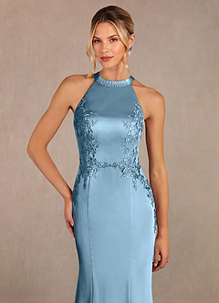 Azazie Tyra Kleider für die Brautmutter Meerjungfrau-Linie Spitze Stretch-Satin Kleid Stahlblau image4