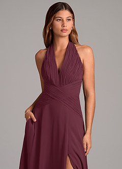 Azazie Elizabeth Abiti da Damigella Abito A-Line in Chiffon Plissettato Cabernet image6