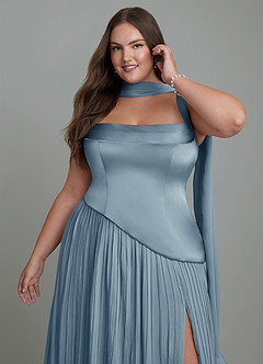 Azazie Stephanie Rochii de domnișoară de onoare A-Line Plisată Satin elastic Lungime până la podea Rochie image13