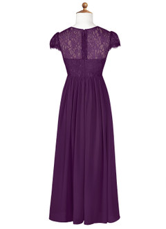 Azazie Delevingne Junior Grape A-Line Lace Chiffon Dress image7