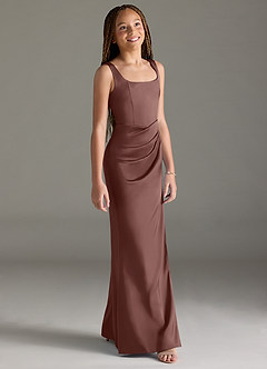 Azazie Mero Junior Espresso Mermaid Pleated Stretch Satin Dress image3