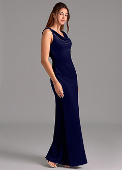 Azazie Rylina Robes de demoiselle d'honneur Robe Sirène en velours Arc Bleu Marine Foncé image5